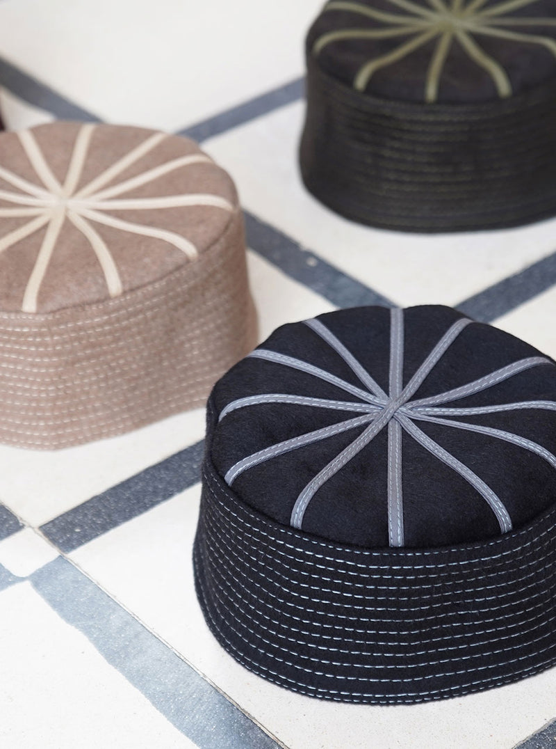 Contrast Trim Wool Kufi with Topstitching