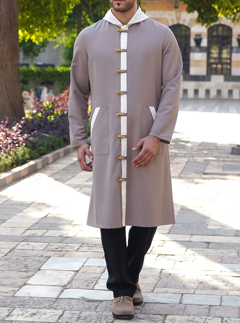 Contrast Hooded Jubba with Wooden Buttons