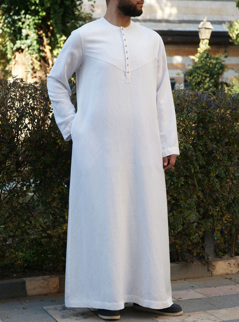 Toptstitched Linen Thobe