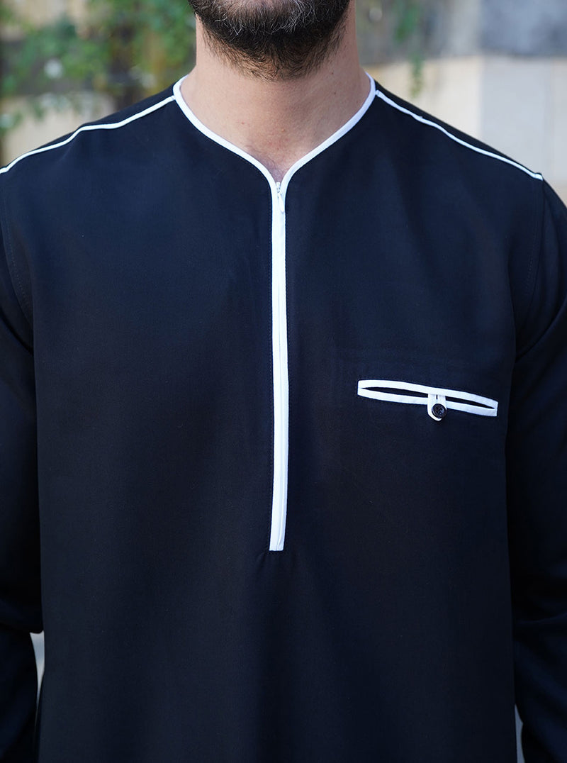 basra rayon blend thobe with contrast trim