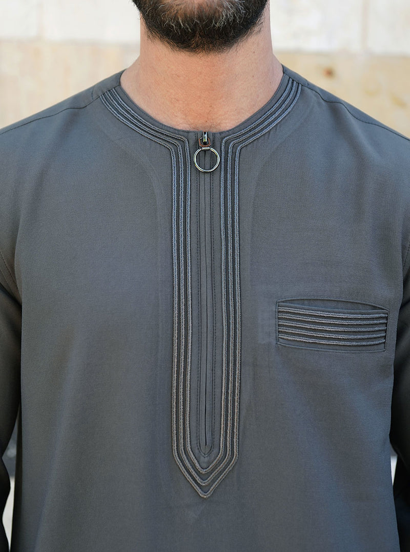 Twine Embroidered Thobe with Zipper