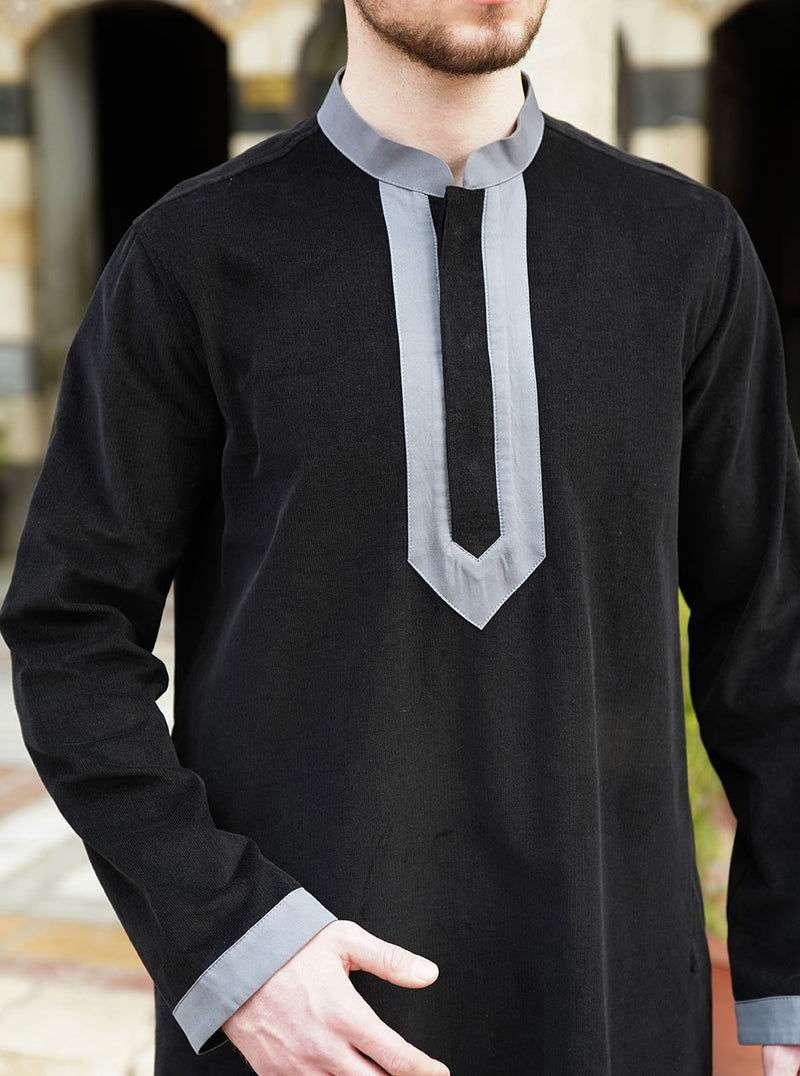 Corduroy Thobe with Contrast Trim