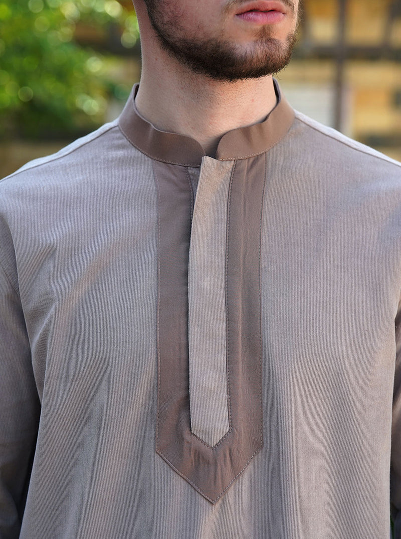 Corduroy Thobe with Contrast Trim