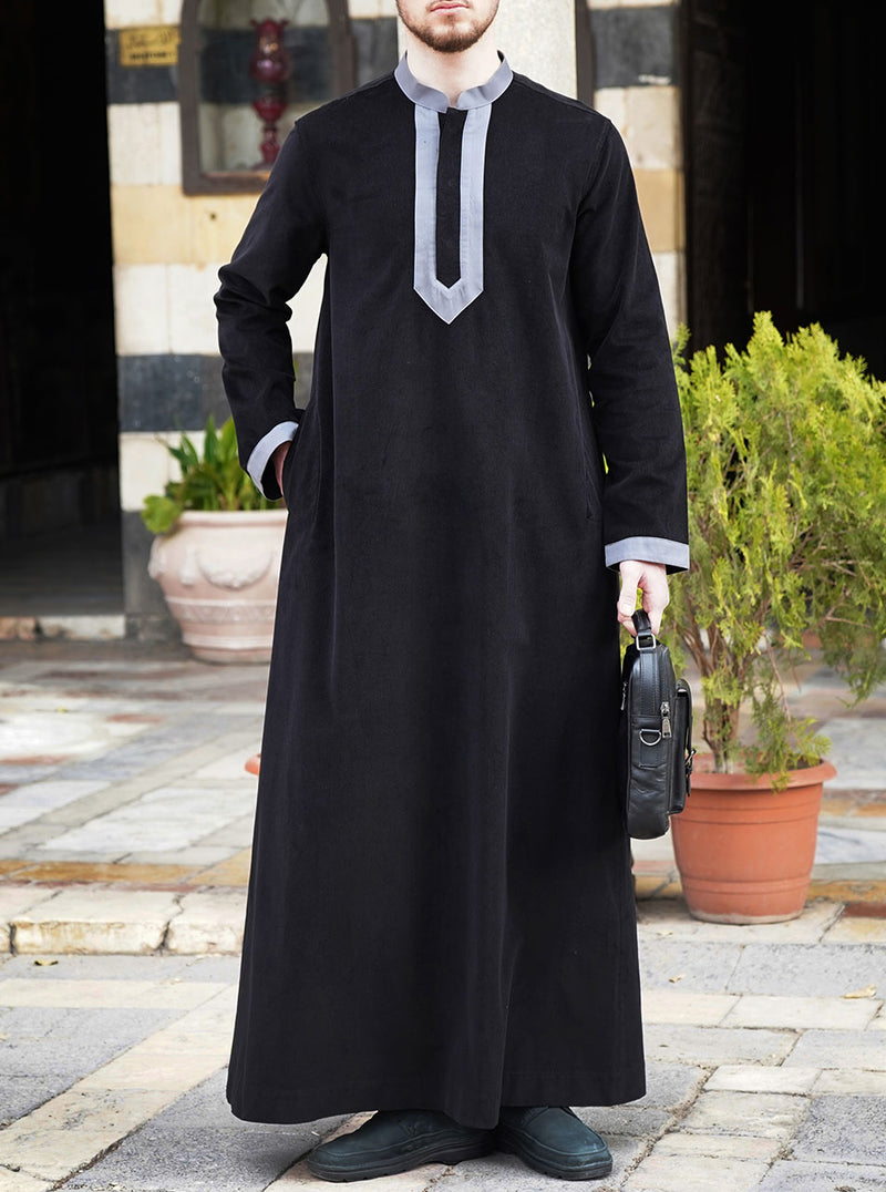 Corduroy Thobe with Contrast Trim