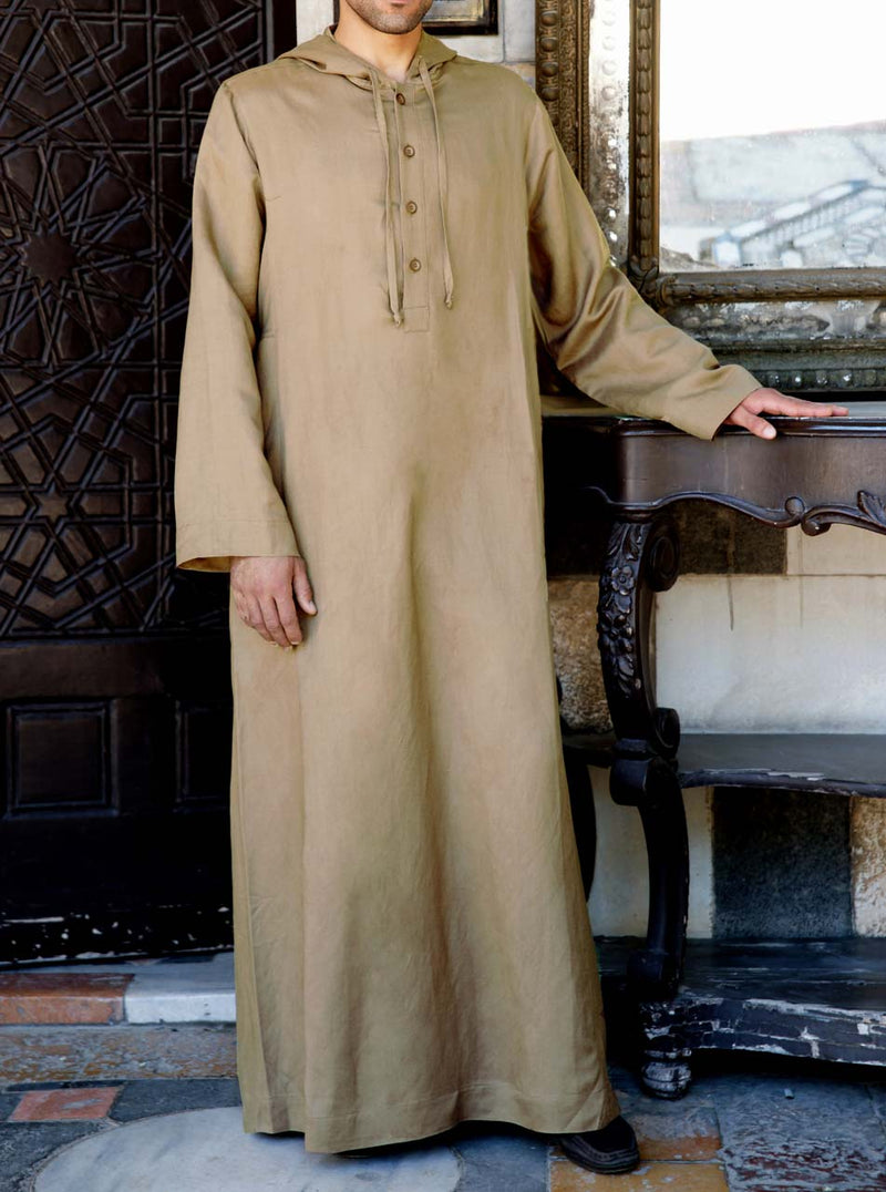 Linen Hooded Islamic Thobe for Men