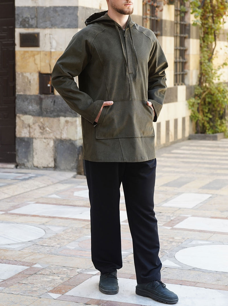 Pouch Pocket Corduroy Hoodie