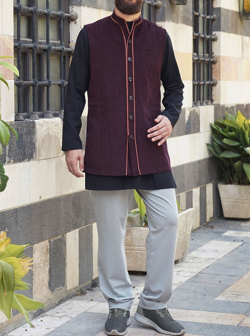 Contrast Trim Corduroy Waistcoat