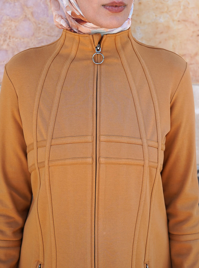 Topstitched Trim Zipped Tunic