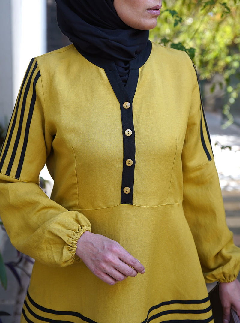 Linen Contrast Trim Tunic