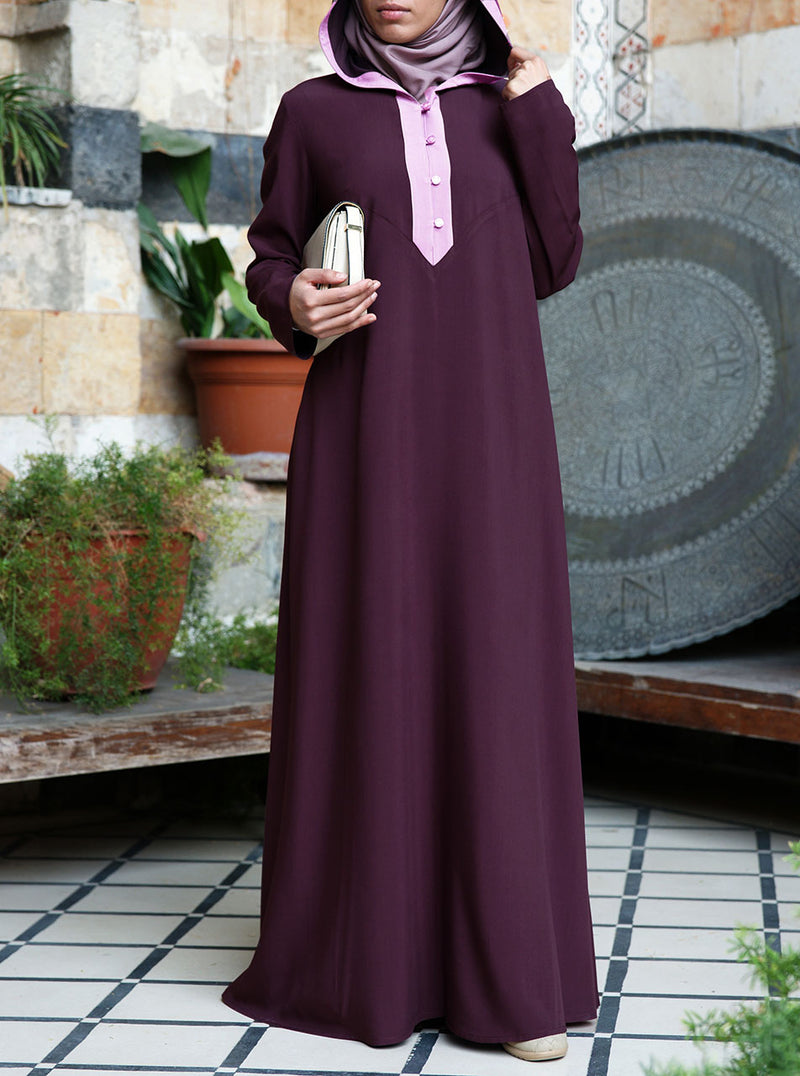 Contrast Hooded Abaya