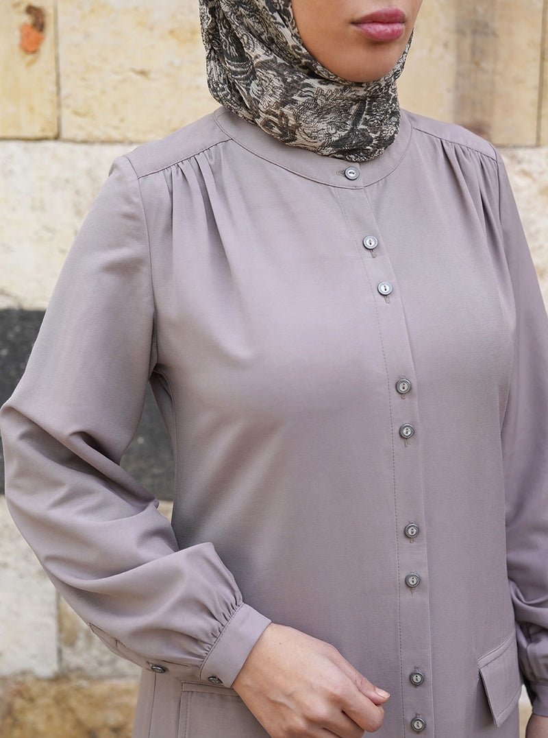 Paired Buttons Shirtdress