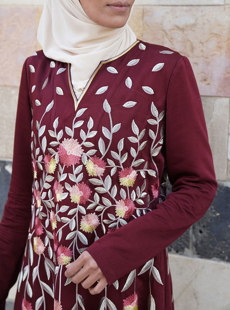 Bodice Embroidered Abaya Gown