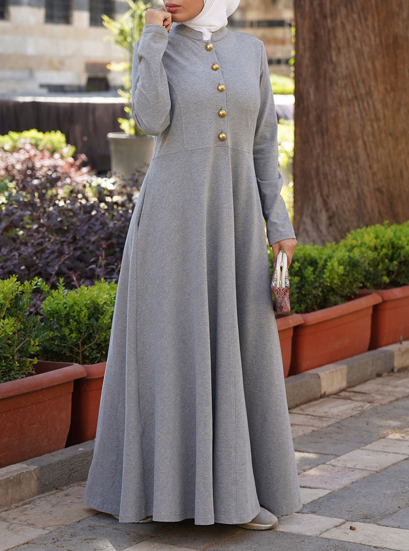 Brushed Cotton Gold Butttoned Abaya