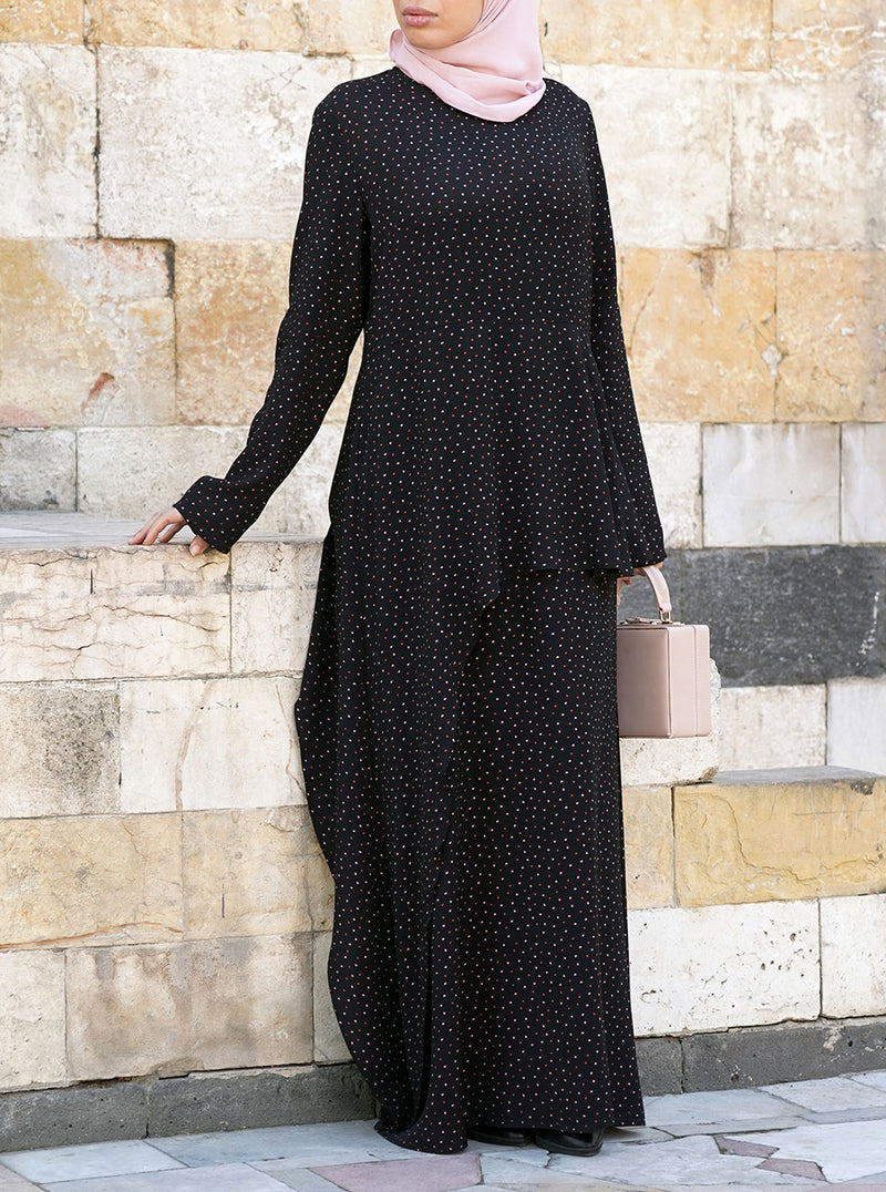 Printed Asymmetric Peplum Maxi Dress