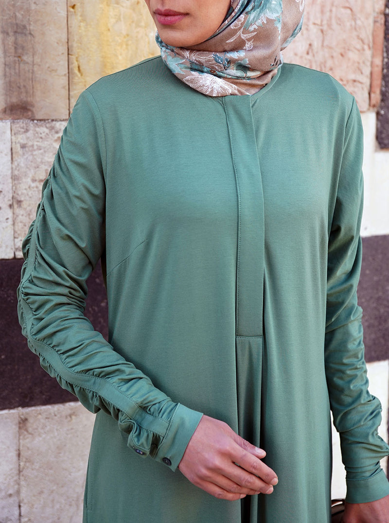 Ruched Sleeves Jersey Abaya