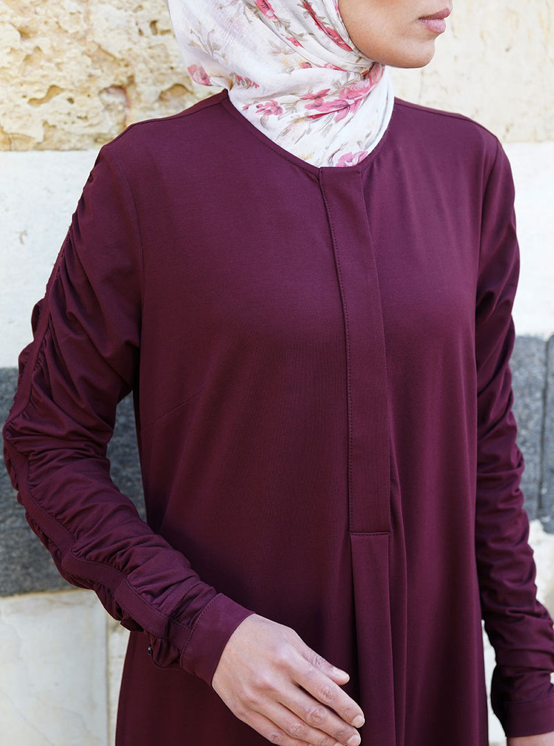 Ruched Sleeves Jersey Abaya