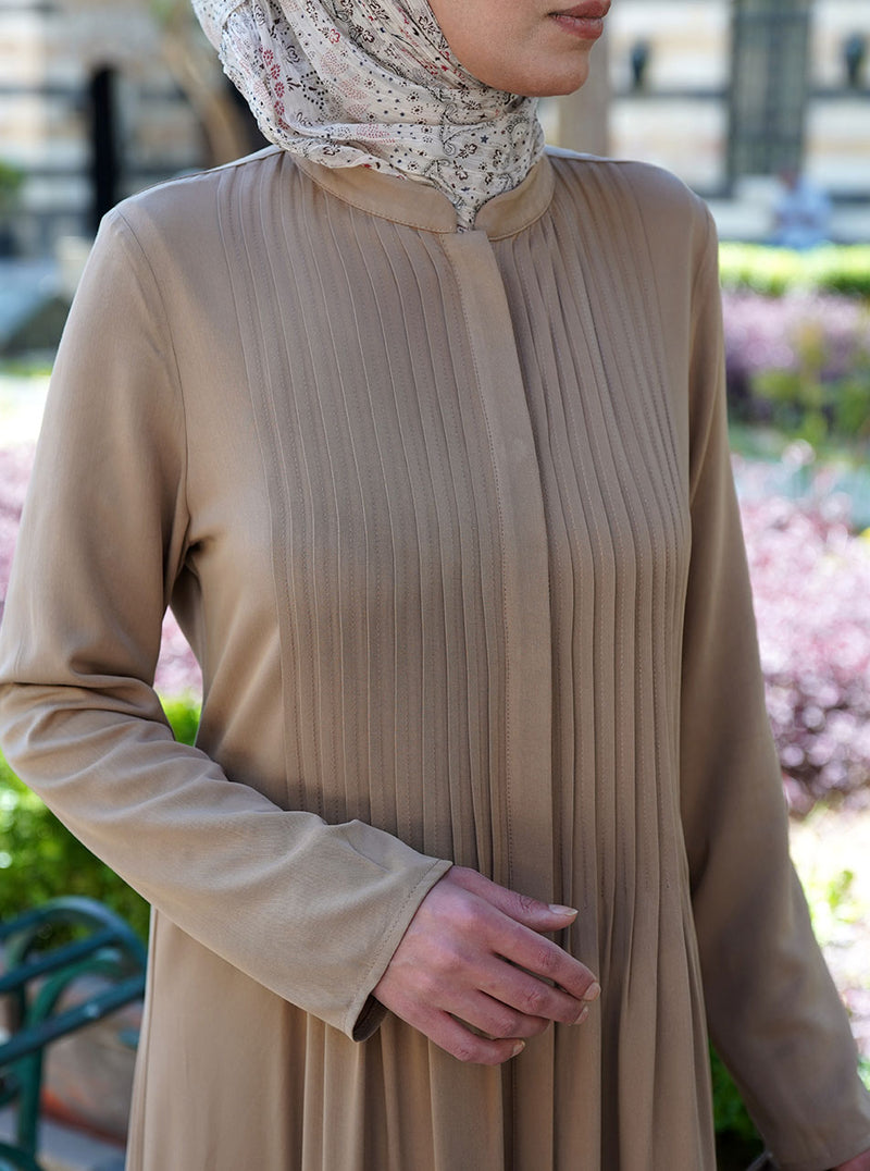 Pleated Rayon Twill Shirtdress