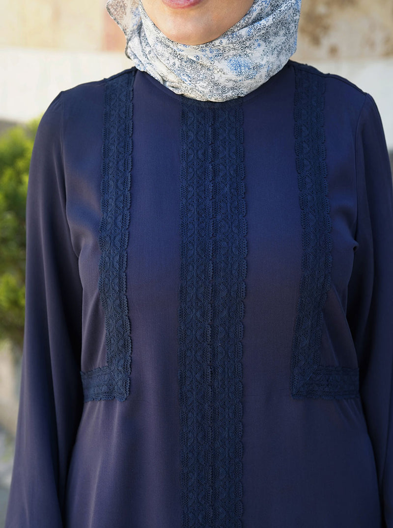 Rayon Twill Abaya with Lace