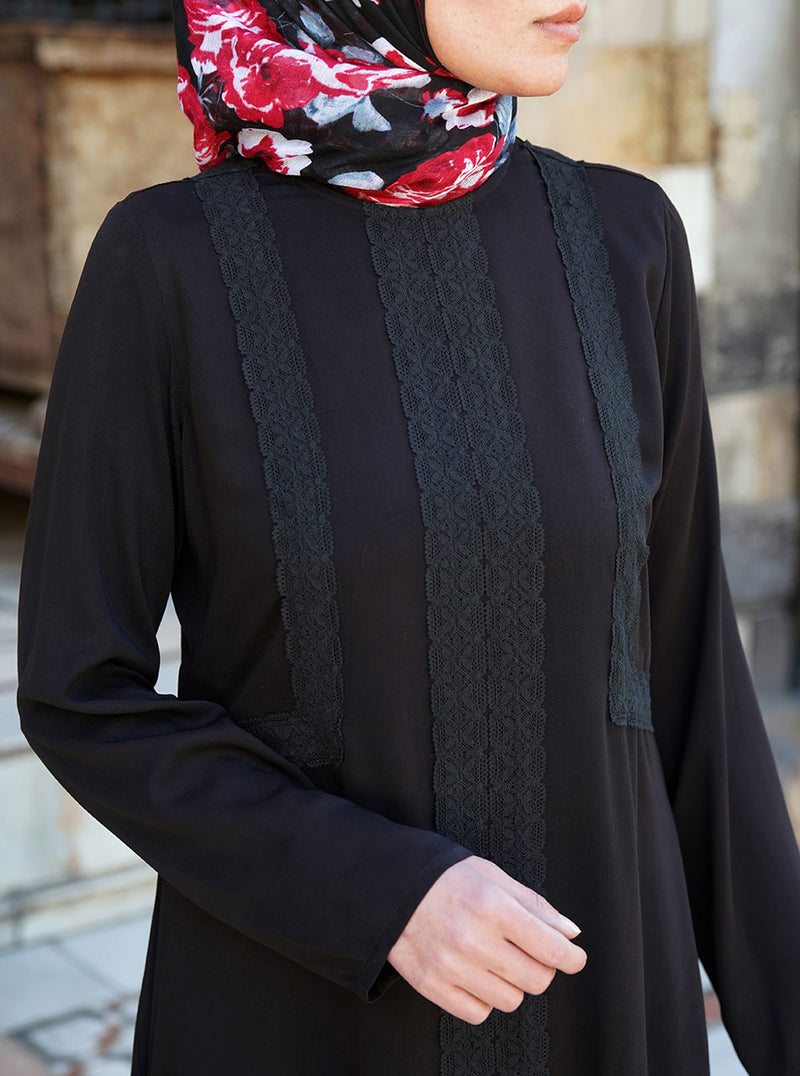 Rayon Twill Abaya with Lace