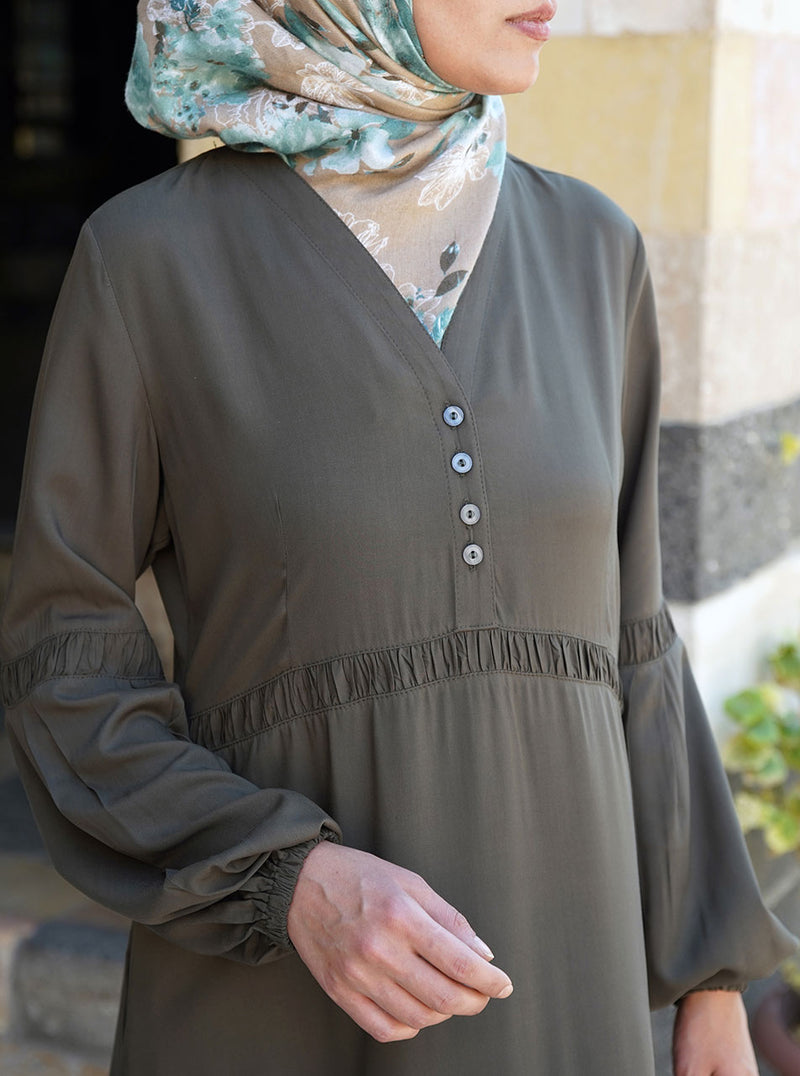 Rayon Abaya with Ruffled Inserts