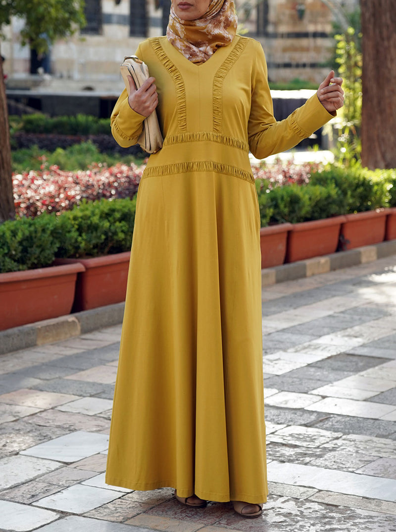 Jersey Abaya with Ruffled Inserts