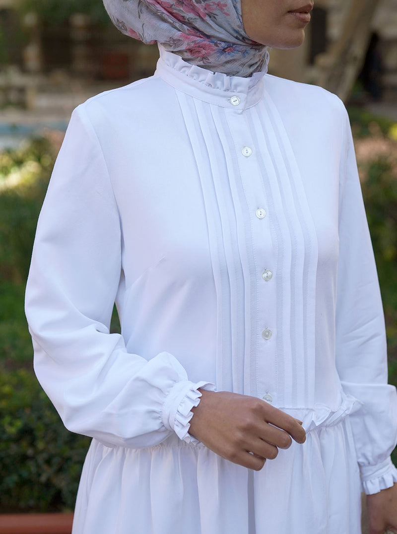Pleated Abaya with Ruffled Waist