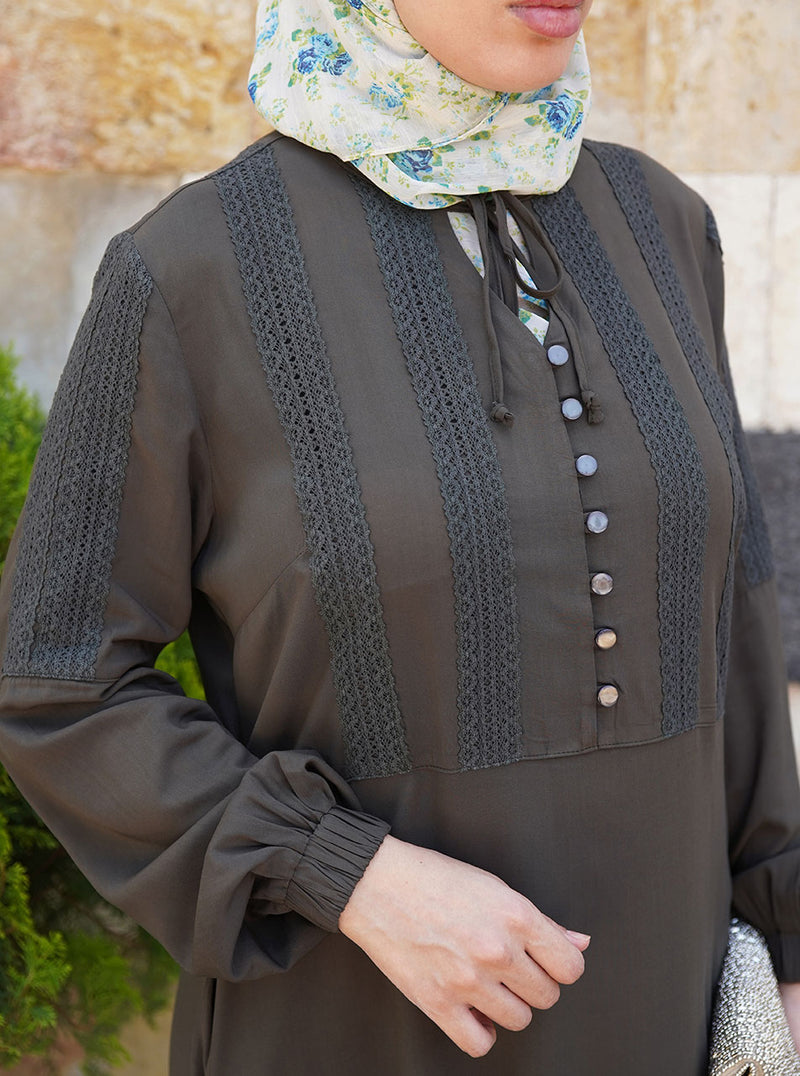 Lace Trim Bodice Abaya