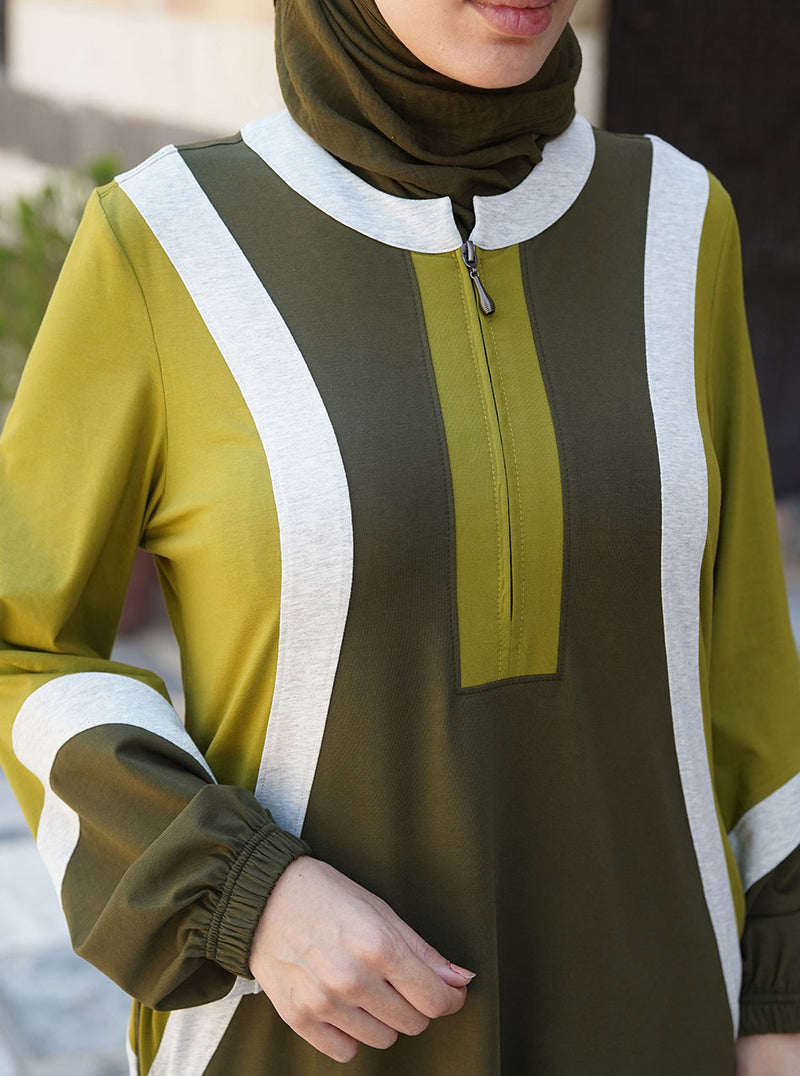 Tri-Color Maxi Dress with Flared Sleeves