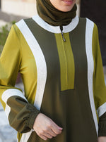 Tri-Color Maxi Dress with Flared Sleeves