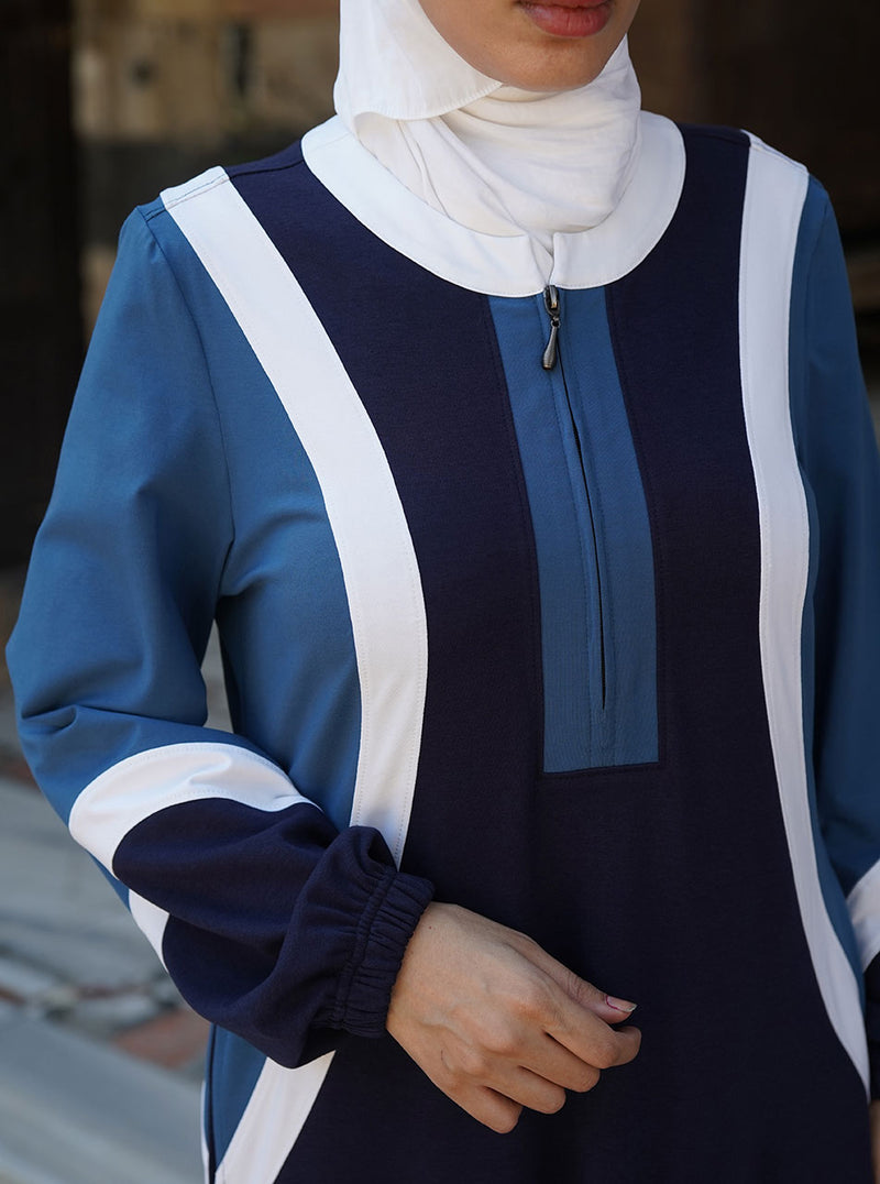 Tri-Color Maxi Dress with Flared Sleeves