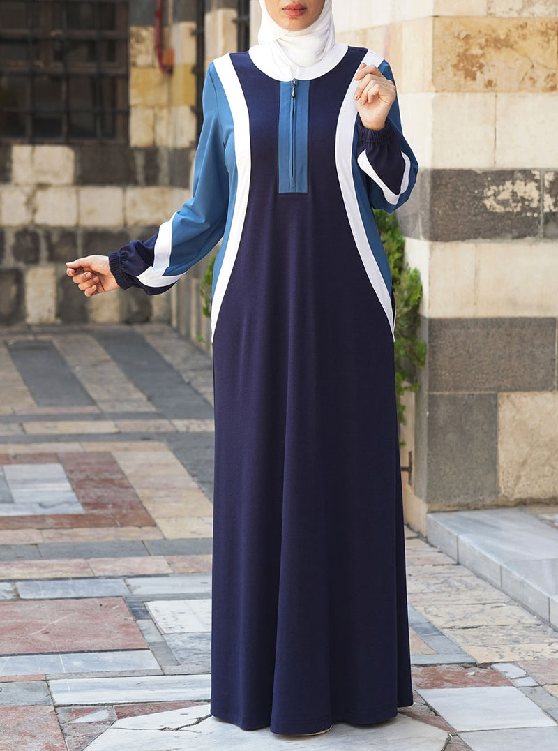 Tri-Color Maxi Dress with Flared Sleeves
