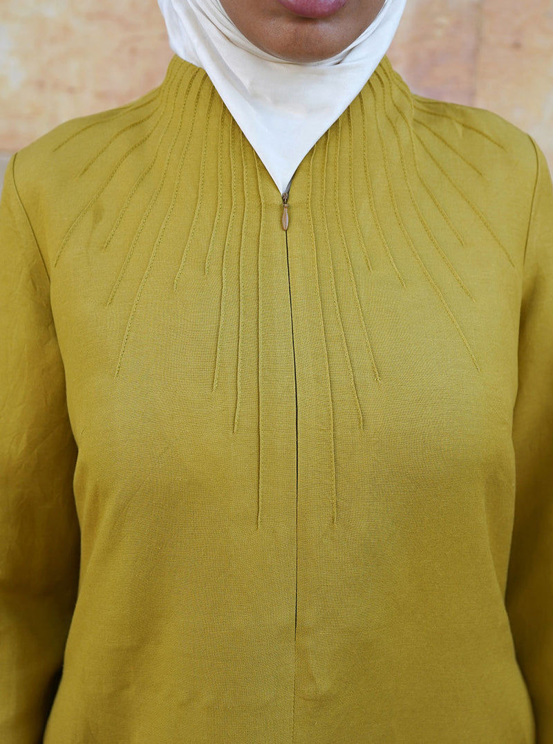 Pintucked Linen Maxi Dress