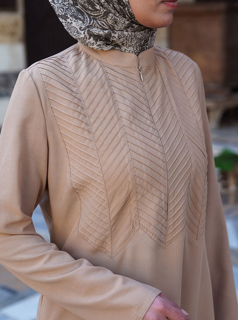 Chevron Pintucked Maxi Dress