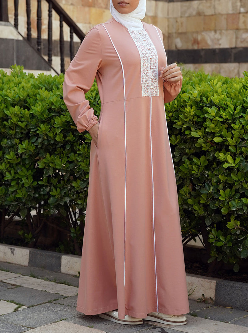 White Lace and Trim Abaya