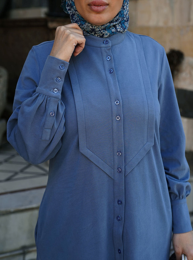 Cotton Jersey Long Buttoned Maxi Dress