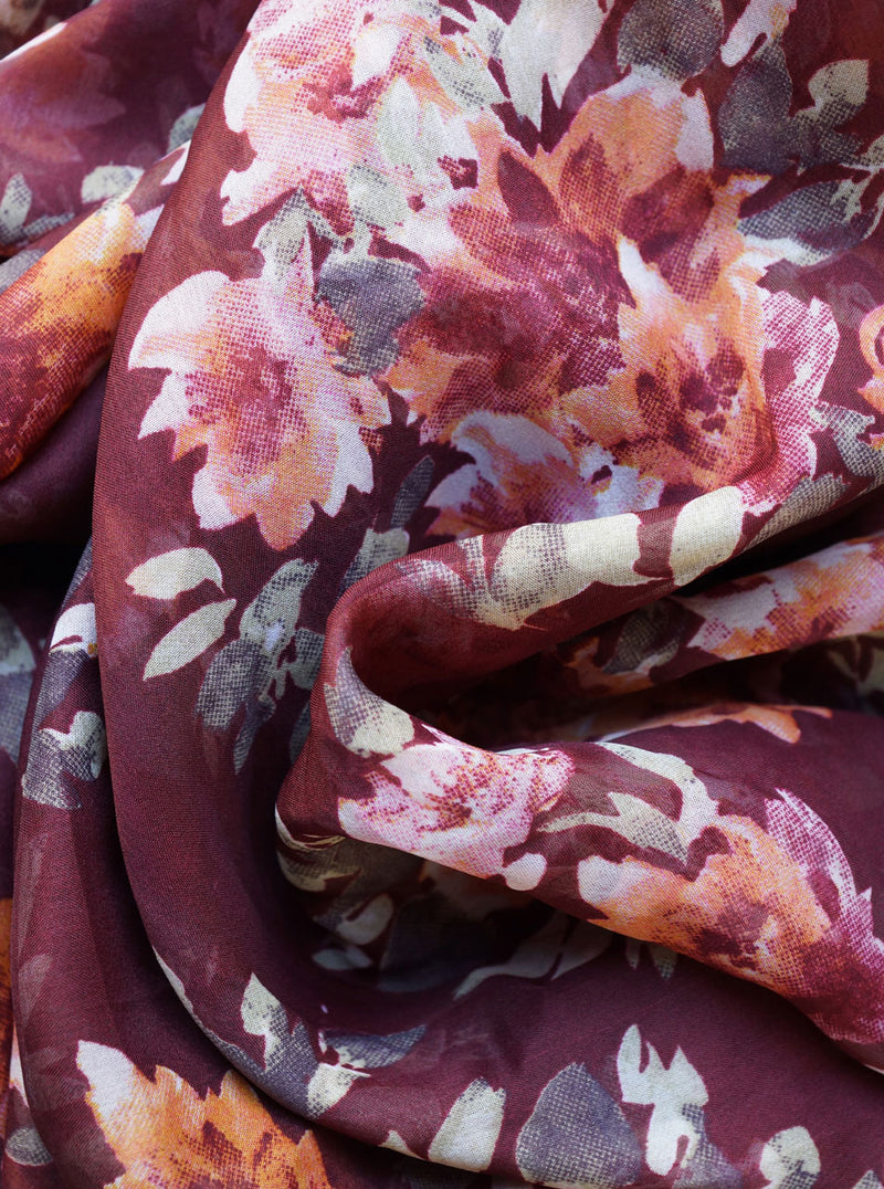 Maroon Flowers Soft Chiffon Hijab