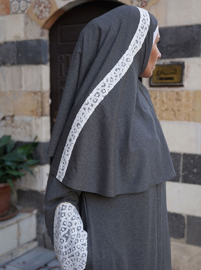 Lace Trim Abaya and Prayer Set