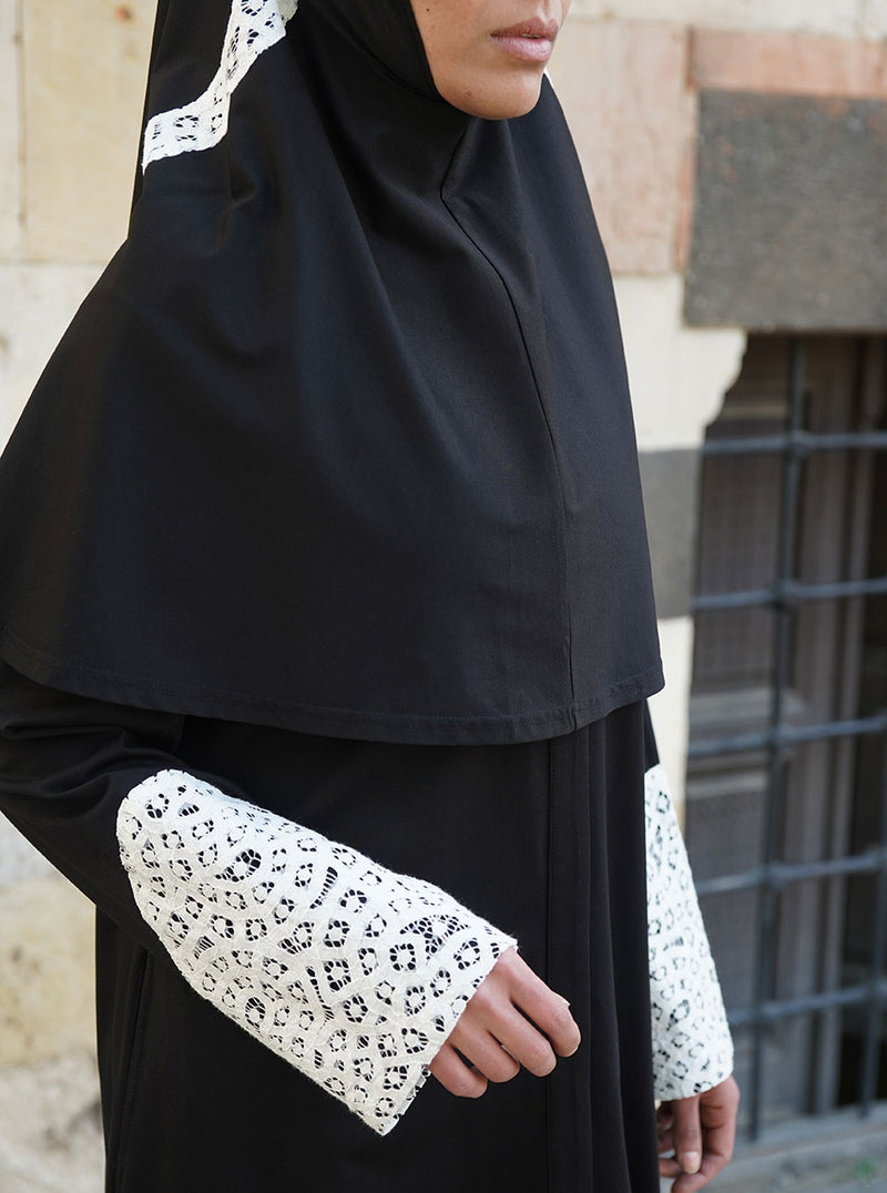 Lace Trim Abaya and Prayer Set