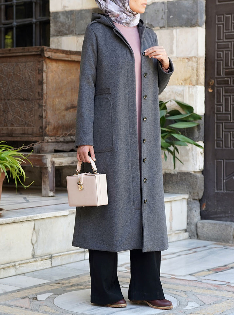 Hoooded Wool Coat with Cotton Lining
