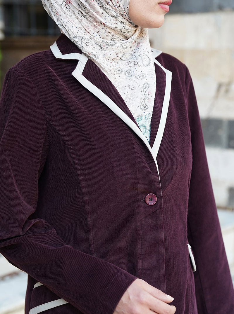 Corduroy Contrast Lapelled Jilbab