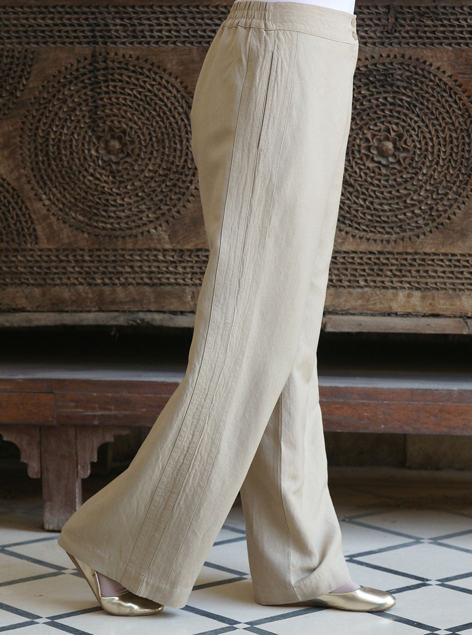 Linen Topstitched Side Panel Trousers | Shukr Clothing