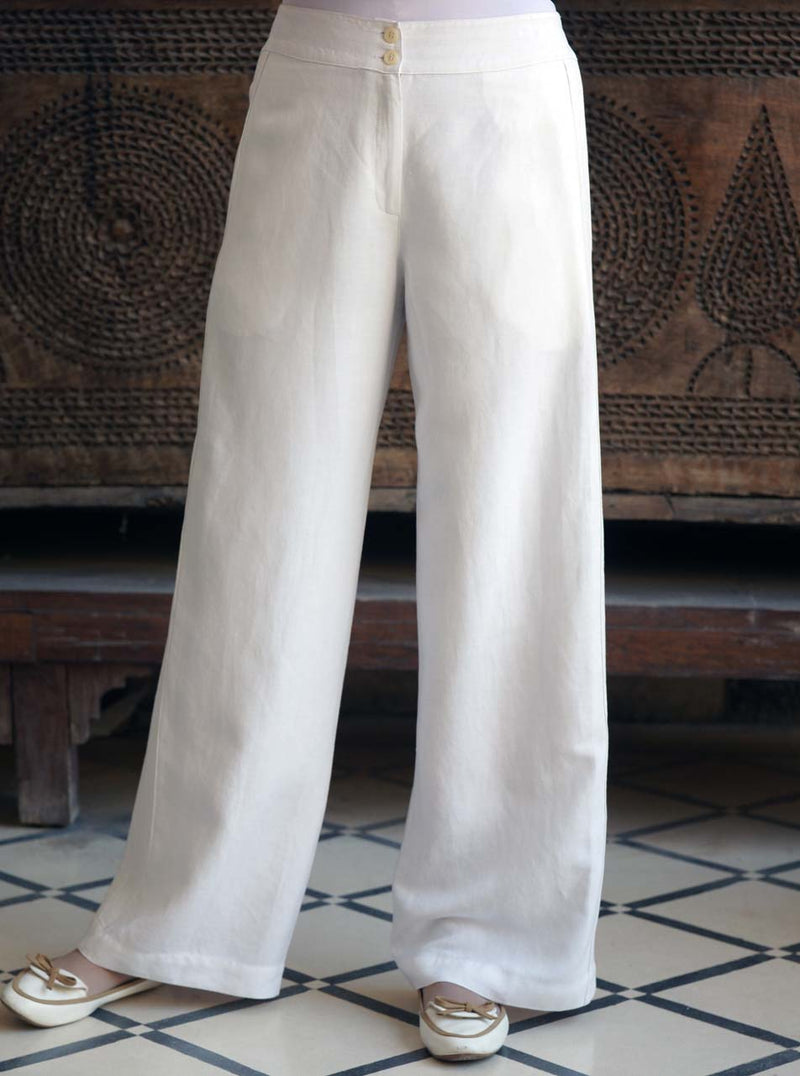 Linen Topstitched Side Panel Trousers