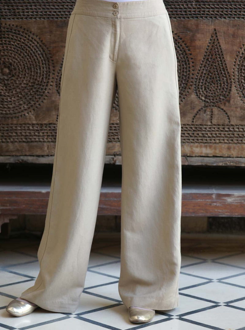 Linen Topstitched Side Panel Trousers