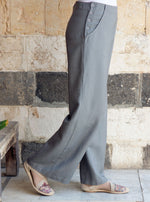 Side Buttoned Linen Trousers