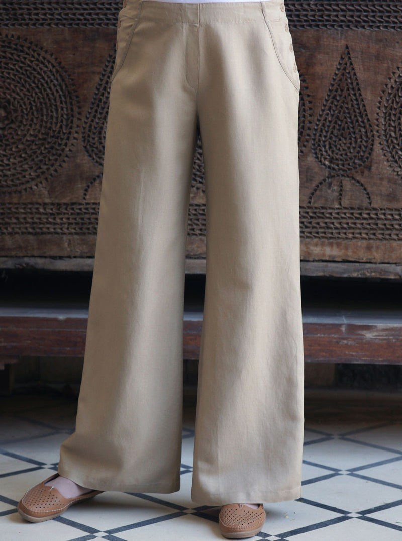 Side Buttoned Linen Trousers