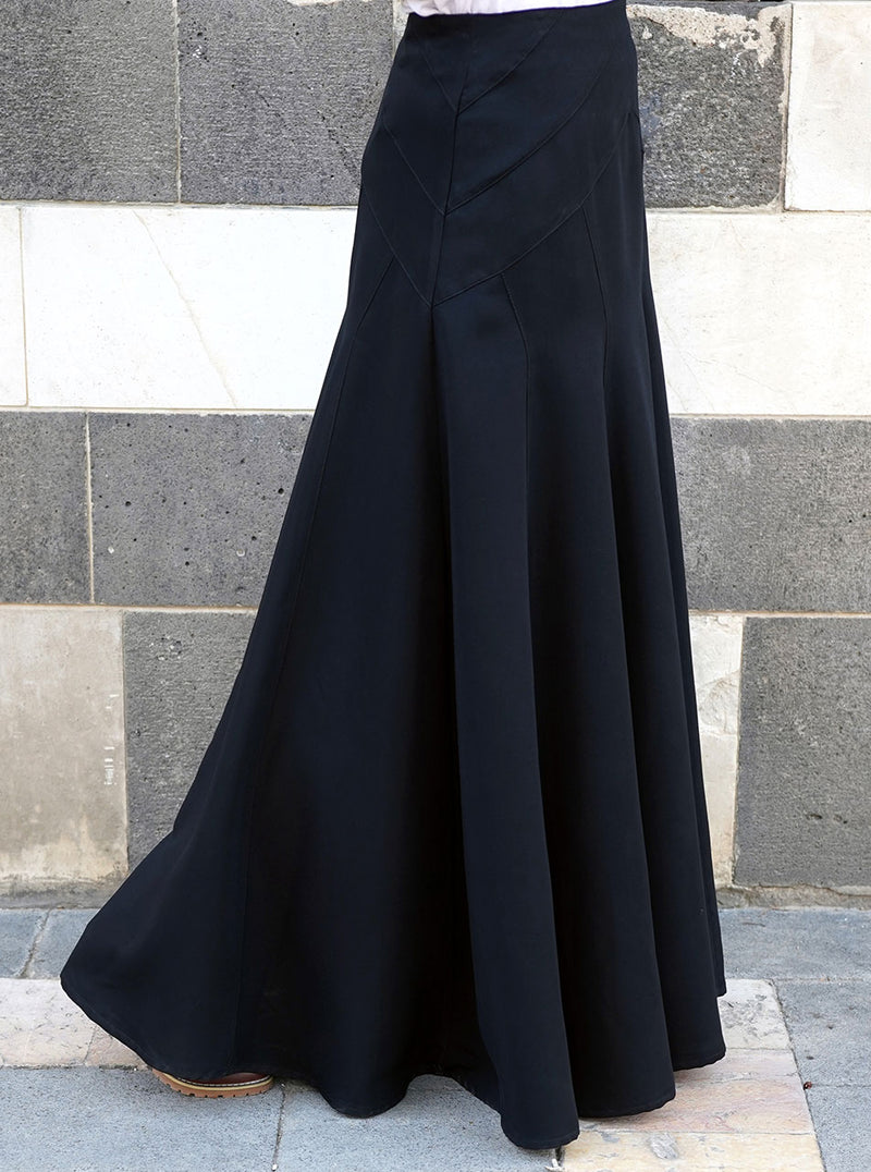Rayon Geometric Flared Maxi Skirt