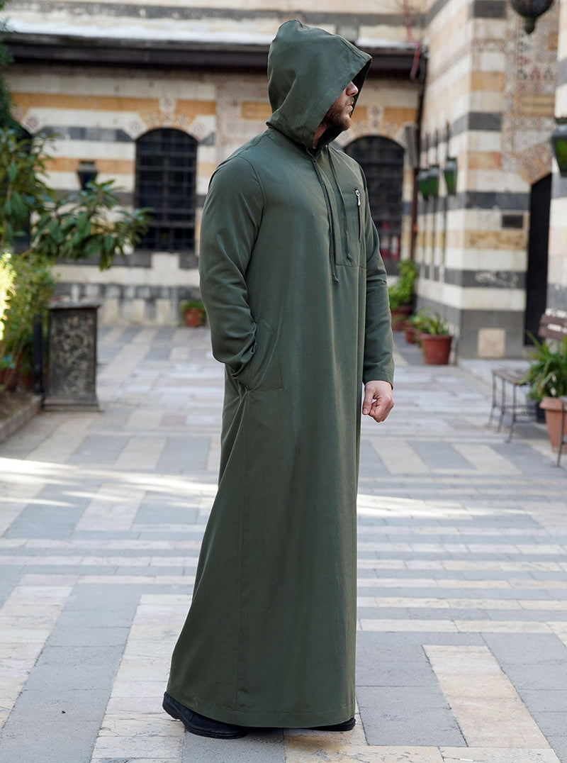 Hooded Thobe with Zipper Pocket