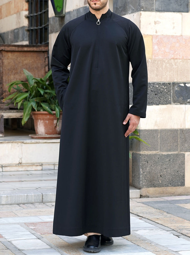 Zipped Thobe with Raised Collar
