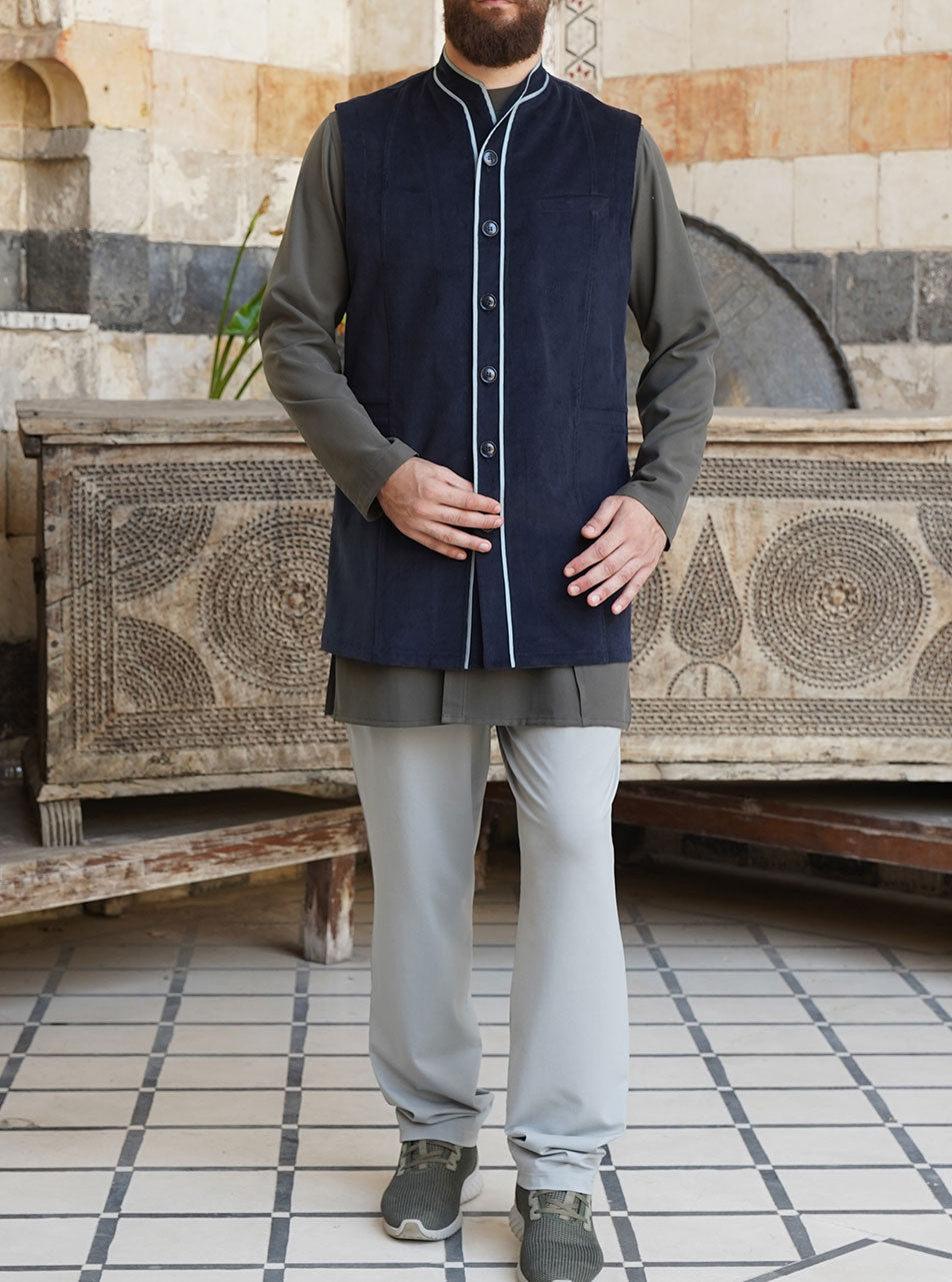 Contrast Trim Corduroy Waistcoat Winter Collection Men Shukr Clothing