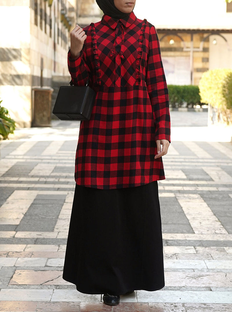 Plaid Ruffled Trim Tunic